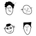 Collection of drawing sketches of young, old men, women ,boys girls facial expressions. Illustration different age generation