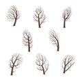 Collection of drawings of stylized trees without leaves