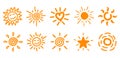 Collection of drawn sun icons, set 2 - vector Royalty Free Stock Photo