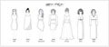 Collection of DRESSES. Black and white SKETCH. set OF WOMEN IN FULL GROWTH. VARIOUS OF HAIRSTYLES.