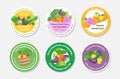 Collection dried fruits and vegetables for eating cooking circle sticker badge vector illustration