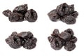 Collection of dried plum - prunes on a white backgroun