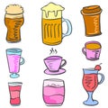 Collection drink set various doodles