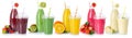 Collection of drinks drink beverages smoothie smoothies fruits fruit juice isolated on white Royalty Free Stock Photo