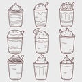 Collection of drinks in glasses. Vector illustration in doodle linear illustration isolated background Royalty Free Stock Photo