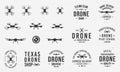 Collection of Drone logos, emblems, labels, badges. Set of 9 logo templates and 10 design elements for logo design. Drone business Royalty Free Stock Photo
