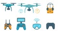 A collection of drone technology illustrations, including two dr Royalty Free Stock Photo