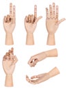 Collection of dummy wooden human hand gesture isolated