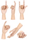 Collection of dummy wooden human hand gesture isolated