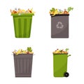 Collection of dumpsters filled with food waste. Illustration for organic waste, zero waste theme, modern environmental problem.