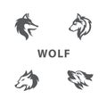 Awesome Modern Wolf Head Set Collection Black and White Version Design Template