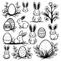 A collection Easter bunny drawings Royalty Free Stock Photo