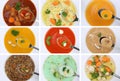 Collection of eating soups soup in cup tomato vegetable noodle o