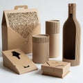 A collection of eco-friendly packaging made from brown corrugated cardboard. It Royalty Free Stock Photo