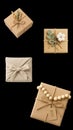 Collection of Eco-Friendly and Rustic Gift Wrapping Ideas with Natural Materials Flat Lay Royalty Free Stock Photo
