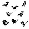 Collection of eight black and white vector logos of birds on a white background Royalty Free Stock Photo