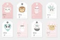 Collection of eight cute childish ready-to-use gift tags Royalty Free Stock Photo