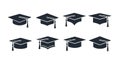 Vector set of eight stylized graduation caps Royalty Free Stock Photo