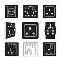 Collection of Electrical Wall Sockets Set Silhouette, Socket Vector Icon Vector Illustration Royalty Free Stock Photo