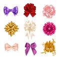 Collection of elegant colorful realistic silk bows of different type Royalty Free Stock Photo