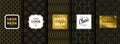 Collection of elegant golden seamless patterns with labels. Vector template Royalty Free Stock Photo