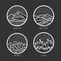 Collection of 4 element earth, water , wind , fire with white abstract circle line border sign on black background vector Royalty Free Stock Photo