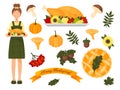 collection of elements for thanksgiving. Autumn set. Royalty Free Stock Photo