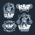 Collection of emblems rap battle and festival. Set of vector logos, badges and stickers Hip Hop and Rap music Royalty Free Stock Photo