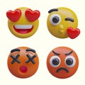 Collection with emoticon with heart eyes, kissing, red emoji with crossed eyes, and angry reaction