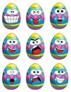 Collection emoticons mascot painted easter egg isolated