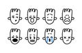 Collection of emotional doodle faces. Set of black on white emoji. Various feelings and emotions of anger, resentment