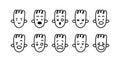 Collection of emotional doodle faces. Set of black on white emoji. Various feelings and emotions. Vector illustration of