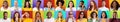 Collection of emotional photos. Multiracial people posing on colorful backgrounds Royalty Free Stock Photo