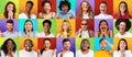 Collection of emotional shots. Young people posing on colorful backgrounds Royalty Free Stock Photo