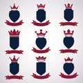 Collection of empire design elements. Heraldic royal crown illustration,