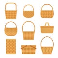 Collection of empty baskets, isolated on white background.