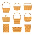 Collection of empty baskets, isolated on white background.