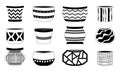 Collection of empty black and white vector ceramic pots for home plants Royalty Free Stock Photo