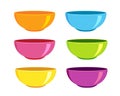 Collection of empty colorful bowls isolated on white background. Clean dishware for breakfast or dinner. Vector