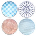 Collection of Empty Colorful Plates Top View Isolated