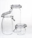 Collection of empty jars on white background with clipping pat