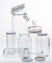 Collection of empty jars on white background with clipping path