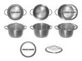 Collection of empty metal pots with glass lids Royalty Free Stock Photo
