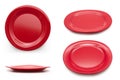 Collection of empty red plate on the white
