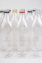 Collection of empty used plastic bottles on white background. Royalty Free Stock Photo