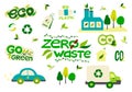 A collection of environmental stickers with the words-zero waste  ecology  save the planet  eco  recycling  no plastic Royalty Free Stock Photo