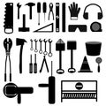 Collection of equipment tool icons for any construction careers, for example technician, mechanic, craftsman, engineer.