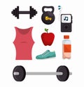 Collection equipment work gym fitness Royalty Free Stock Photo