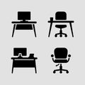 Collection of essential office furniture and workspace equipment icons in black silhouette Royalty Free Stock Photo