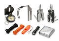 Essential Survival Gear: Compass, Tools, Rope, Whistle, Light, and Blanket Royalty Free Stock Photo